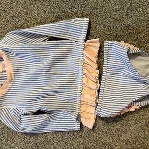 Ruffle Butts Blue and Pink Striped Outfit